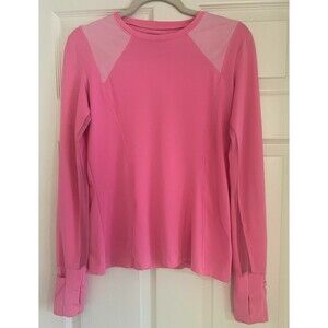 Lucky In Love Woman’s Tennis Gold Long Sleeve Shirt M Thumb Hole Mesh Sides Pink